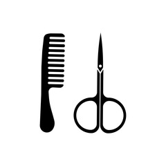 jpg image illustration of barber shop symbols scissors and comb on white background
