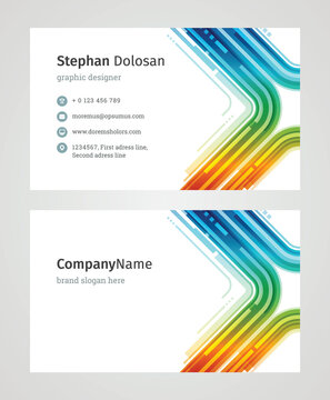 Minimalist Business Card Design Template. Modern Creative and Clean Corporate Design. Vector Illustration. Front and Back Sides with Colorful Abstract Background
