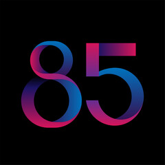 Obraz premium Neon blue-pink number eighty-five on a black background. Vector stock image