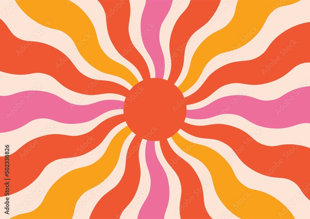 Wall mural sunburst retro vibes graphic print groovy background 60s 70s