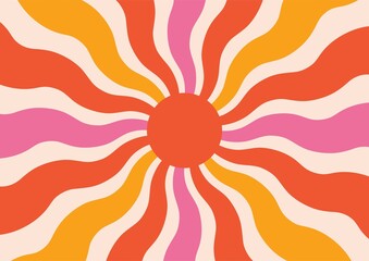 sunburst retro vibes graphic print groovy background 60s 70s - obrazy, fototapety, plakaty