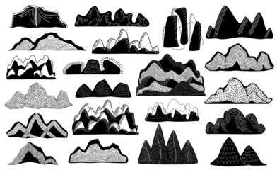 Fototapeta premium abstract mountains and hills graphic set, isolated vector illustration
