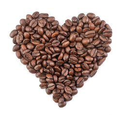 coffee beans in heart shape white background isolated