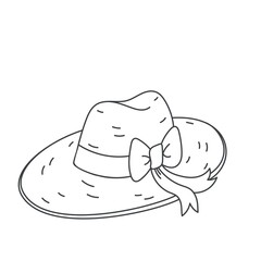 Woman hat with bow outline icon. Simple linear sketch vector illustration