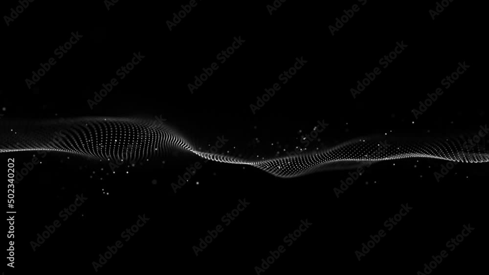 Poster Abstract dynamic smooth wave. Sound wave concept. Futuristic particle flow on a white background. Digital impulse equalizer technology. 3D rendering.