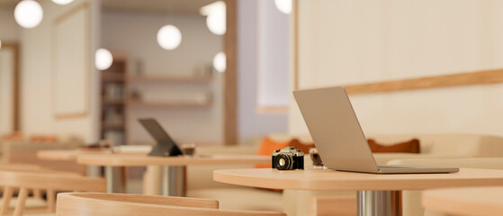 Modern comfortable co working space in the coffee shop seating area