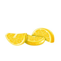 Yellow lemon slices. Pieces of lemon citrus fruit, vector illustration.
