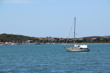 Obraz premium Small boats, vessels near shore. Sea.