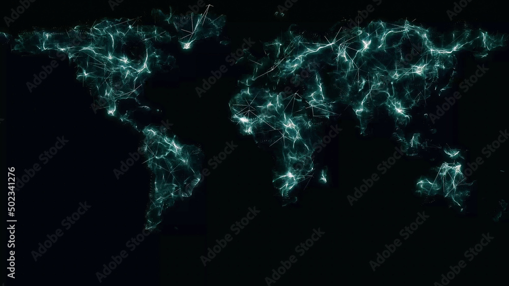 Poster digital world map animation, seamless loop. animation of technological world map on a black backgrou