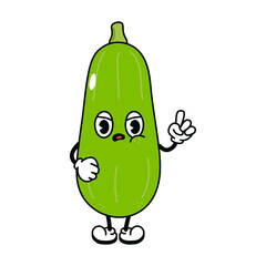 Cute angry sad vegetable marrow character. Vector hand drawn traditional cartoon vintage, retro, kawaii character illustration. Isolated on white background. Angry vegetable marrow character concept