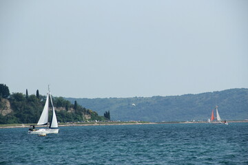 Ship, sailing ship leaving the port.