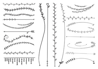 Set of hand drawn doodle vines elements