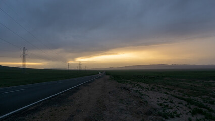 Beautiful spring sunset on the way