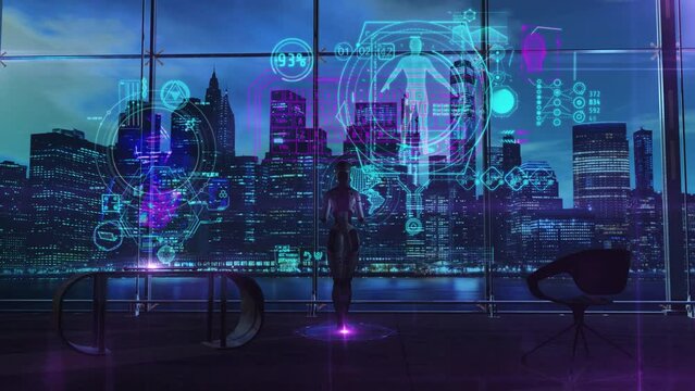 Artificial intelligence works with biological research, 3D render