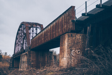 Landscape view of an old rusty bridge
