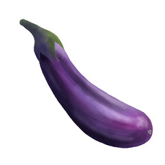 水彩風みずみずしいナス　一本