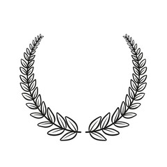 Laurel wreath, outline icon. First place winner, award, laurus. Drawn monochrome frame of triumph first place simple vintage engraving style. Vector illustration.