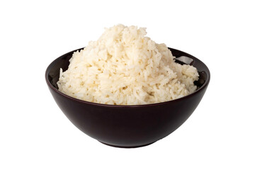Cooked rice in ceramic bowl with clipping path.