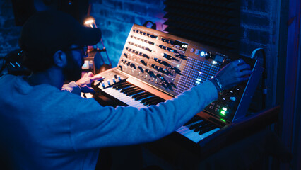 Music producer focused on work. Close up.