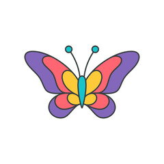 Bright multicolored butterfly winged psychedelic insect pop art groovy style t shirt print vector