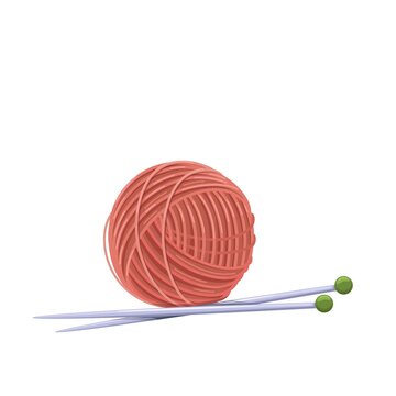 Skein of knitting yarn with knitting needles. Tools female hobby knitwork, handicraft, hand-knitting. Vector illustration.