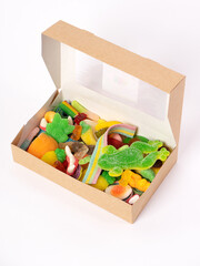 Gummy candies in a see through round box with a price tag