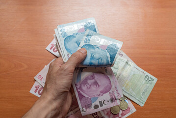Turkish lira banknotes. Economy concept.Turkish lira in the background. selective focus.