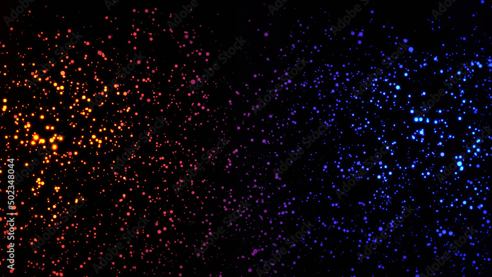 Poster neon colored dots moving in space. animation. abstract animation of moving colored neon dots on a bl