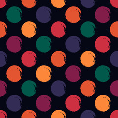 Polka dot paint brush seamless pattern. Freehand grunge design background. Circle ornament. Handdrawn geometric print