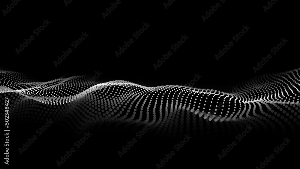 Poster futuristic moving wave. digital background with moving glowing particles. big data visualization. ve