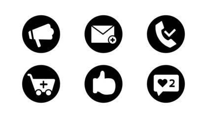 Big set with email, phone, cart, social media icon isolated on white background.