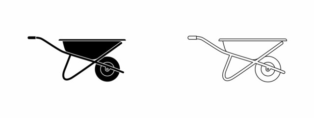 Wheelbarrow cart. Flat vector icon. - obrazy, fototapety, plakaty