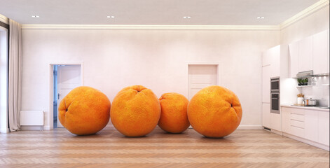 giant oranges in the room
