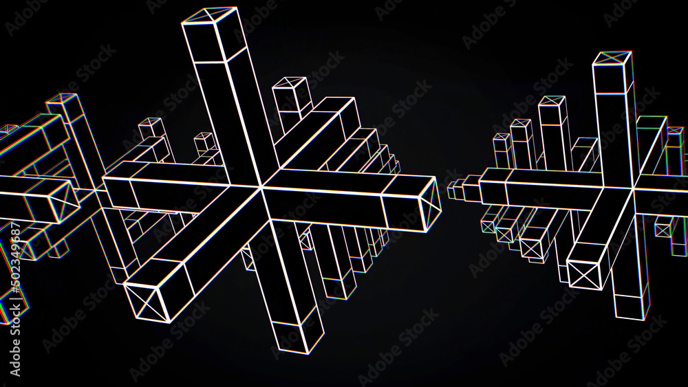 Poster abstract animation of movement of geometric shapes on a black background. geometrically complex shap