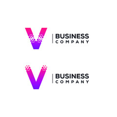 Abstract Letter V Logo design with Pixels Hexagon Shape for Technology and Digital Business Company