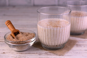Fototapeta na wymiar Yogurt and wheat bran. Healthy food.