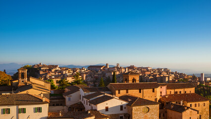 Obraz premium Perugia old skyline at sunset with medieval churches and towers