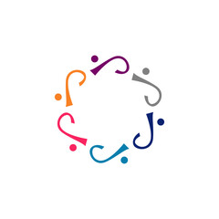 COLORFUL PEOPLE TOGETHER SIGN, SYMBOL, ART, LOGO ISOLATED ON WHITE