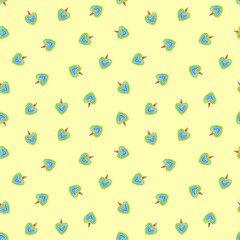 Seamless pattern sweet desserts. Watercolor rainbow hearts cookies with horn