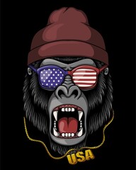 Gorilla cool  america flag vector illustration