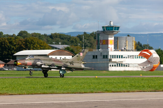 Payerne, Switzerland - August 30, 2014: Polish Air Force (Sily Powietrzne) Sukhoi Su-22M4 (Sukhoi Su-17) fighter/attack aircraft.