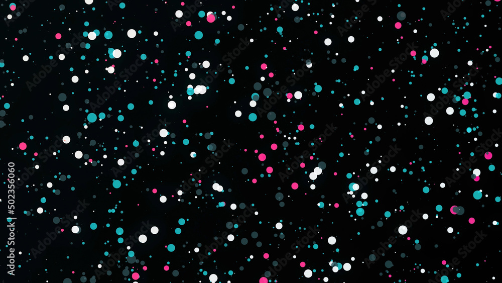 Poster background of colored dots moving on black background. animation. lot of new year's color dots move 