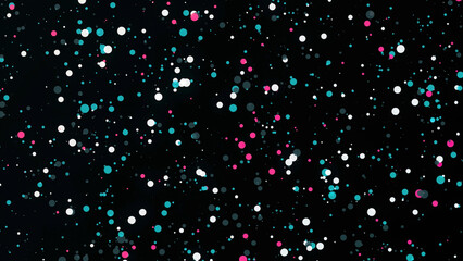 Background of colored dots moving on black background. Animation. Lot of new year's color dots move randomly on black background. Beautiful moving and disappearing dots in Christmas colors