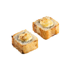 Fried roll with cheese baked cap isolated on a white background.