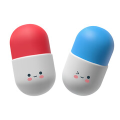 Two cute medical capsules with faces