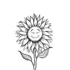 Sunflower symbol of Ukraine. Sketch of emotion sunflower happiness and joy