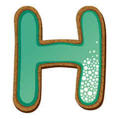 Letter h in the form of cookies with aquamarine icing, alphabet, vector illustration