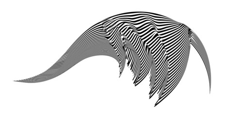 Waving flag as a brush stroke with zebra texture. Vest striped with fabric Black and white stripes curved in a bizarre way with waves curving along the trajectory