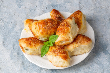 Turkish cuisine; Handmade Cheese Pastry (Turkish name; Peynirli pogaca)
