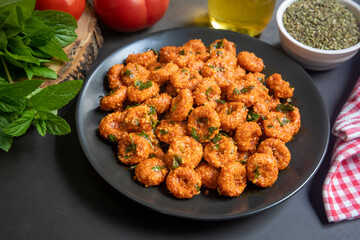 Traditional delicious Turkish food; bulgur garlic meatball (Turkish name; Sarimsakli bulgur kofte or Fellah koftesi)